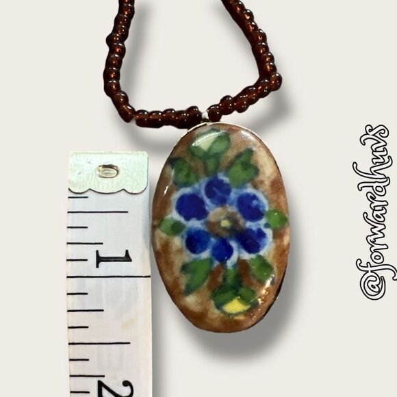 Hand Painted Pendant Necklace with Seed Bead Chain - Picture 8 of 12